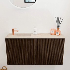 Mondiaz Joya DLux 80cm toiletmeubel walnut met wastafel faye links 1 kraangat frappe