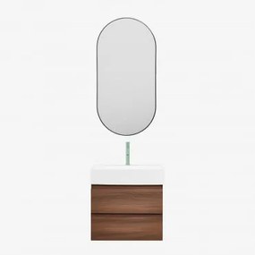 Badkamermeubelset Van Hout En Essenhoutfineer Met Geïntegreerde Wastafel Ona Donker Hout & Ovale Led En Anticondens Zwart 50x100 Cm Asteiro & - Sklum