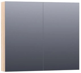 Saniclass Plain Spiegelkast - 80x70x15cm - 2 links/rechtsdraaiende spiegeldeuren - hout - white oak SK-PL80WO