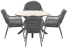 Garden Impressions Yima tuinset 5-delig licht grijs - Tulli tuintafel bruin Ø122 cm