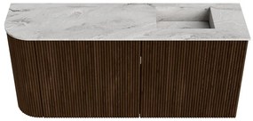 Mondiaz Joya DLux 90cm toiletmeubel ronding links walnut met wastafel faye rechts zonder kraangat glace