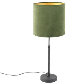 Tafellamp zwart met velours kap groen met goud 25 cm - Parte