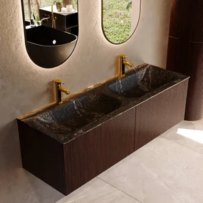 Mondiaz Kurve-dlux 140cm badmeubel ruby met 2 lades en wastafel stor small dubbel 2 kraangaten lava
