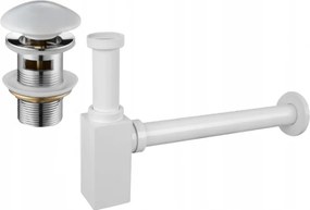 Mexen halve wastafelsifon vierkant met keramische klik-klak stop, met overloop, wit - 7992060-25