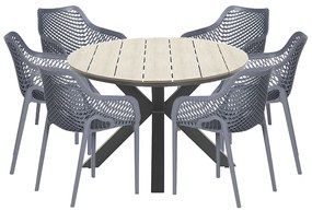 Garden Impressions Air XL tuinset 7-delig donker grijs - Tulli tuintafel ovaal 220x115 cm light teak look