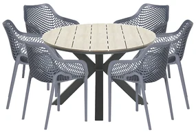 Garden Impressions Air XL tuinset 7-delig donker grijs - Tulli tuintafel ovaal 220x115 cm light teak look