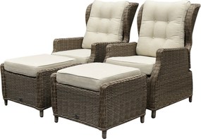 Ibiza lounge balkonset verstelbaar 4 delig bruin wicker | naturel mixed weave kussen
