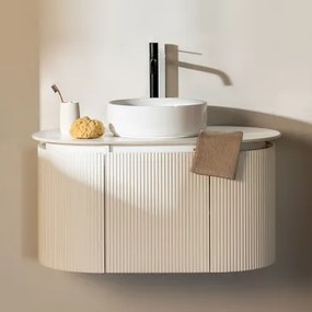 Carsone Houten Badkamermeubelset Wit & Zonder Extra Eenheid & Rond Keramiek Wit Ø40 Cm Lenka & Spiegelloze & Zwart ↑30 Cm - Sklum