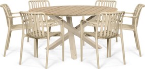 Tuinset Ronde Tuintafel 6 personen 150 cm Kunststof Zand/Beige  Domani Furniture Alba/Ancona