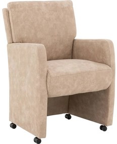 Goossens Eetkamerstoel Leen beige microvezel met armleuning en met wielen, stijlvol landelijk