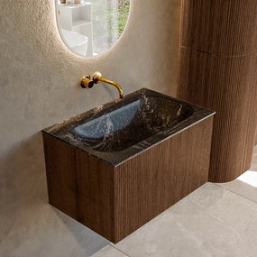 Mondiaz Kurve-dlux 70cm badmeubel walnut met 1 lade en wastafel big small midden zonder kraangat lava