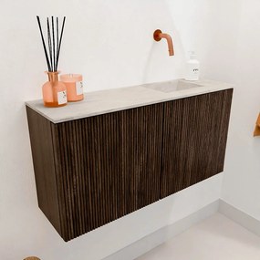 Mondiaz Joya DLux 80cm toiletmeubel walnut met wastafel faye rechts zonder kraangat ostra