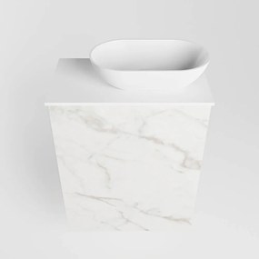 Mondiaz Fowy toiletmeubel 40cm Carrara met witte waskom rechts en kraangat