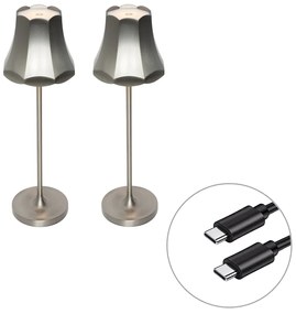 Set van 2 retro tafellampen gunmetal oplaadbaar IP44 - Granny