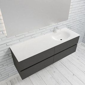 Zaro Sevilla Solid Surface badmeubel 150cm mat antraciet 1 kraangat spoelbak rechts 4 lades