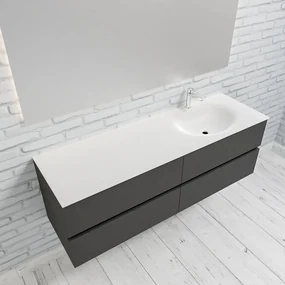 Zaro Sevilla Solid Surface badmeubel 150cm mat antraciet 1 kraangat spoelbak rechts 4 lades