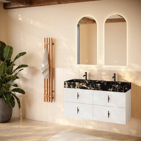 Muebles Murcia badmeubel ribbelfront 120cm wit mat met Portoro Gold wastafel met kraangaten