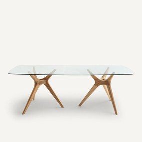 Rechthoekige tafel van glas en eikenhout, Maricielo