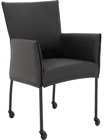 Goossens Eetkamerstoel Funk Zwarte Poten donkergrijs leer met armleuning en met wielenZwart skater wiel met zwarte kap, modern design