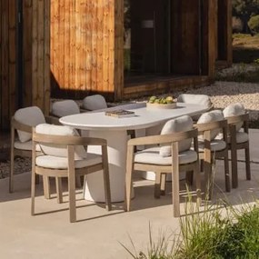 Set Van 220x95 Cm Ovale Tafel In Noemi Cement En 8 Uleno Acaciahouten Tuinstoelen Wit - Sklum