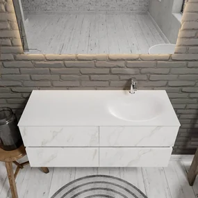 Zaro Sevilla Solid Surface badmeubel 120cm mat wit marmer 1 kraangat spoelbak rechts met 4 lades