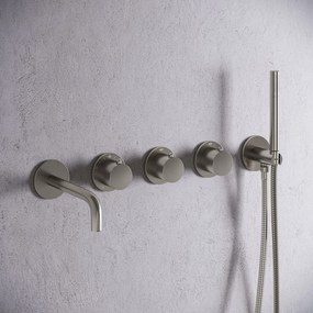Saniclear Plus Stripes inbouw badkraan met 20cm uitloop en staafhanddouche RVS