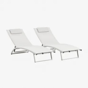 Set Van 2 Verstelbare Aluminium Ligstoelen Met Dulem-kussen Gardenia Wit - Sklum