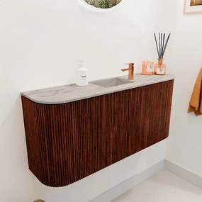 Mondiaz Joya DLux 95cm toiletmeubel ronding links/rechts ruby met wastafel faye midden 1 kraangat glace