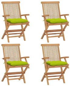 vidaXL Tuinstoelen 4 st met heldergroene kussens massief teakhout