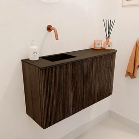 Mondiaz Joya 80cm toiletmeubel ronding rechts walnut met wastafel faye links zonder kraangat urban