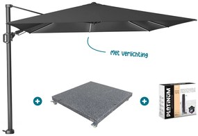 Platinum Challenger Zweefparasol T2 Premium Glow 3x3 m. - Faded Black met voet en hoes