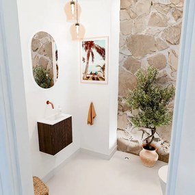 Mondiaz Joya 40cm toiletmeubel walnut met wastafel faye midden zonder kraangat talc