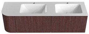 Mondiaz Kurve 155cm badmeubel ronding links ruby met 2 lades en 1 deur en wastafel cloud dubbel/rechts 2 kraangaten