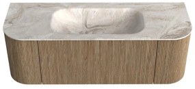 Mondiaz Kurve-dlux 130cm badmeubel ronding links/rechts dusk met 1 lade en 2 deuren en wastafel big small midden zonder kraangat frappe