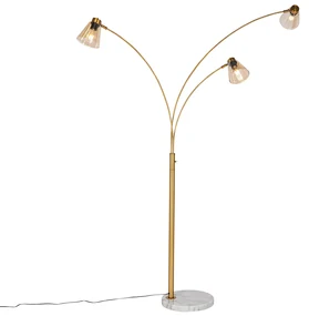 Booglamp brons met marmer en amber glas 3-lichts - Nina Art Deco E27 Binnenverlichting Lamp