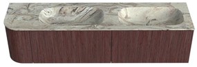 Mondiaz Kurve-dlux 175cm badmeubel ronding links ruby met 2 lades en 1 deur en wastafel stor small dubbel/rechts zonder kraangat glace