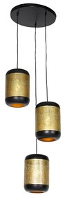 Vintage hanglamp zwart met messing rond 3-lichts - Kayleigh Industriele / Industrie / Industrial E27 Binnenverlichting Lamp