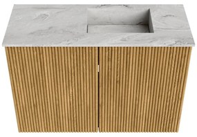 Mondiaz Joya DLux 60cm toiletmeubel oak met wastafel faye rechts zonder kraangat glace