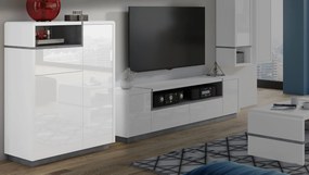 Mazzoni FOLK K-90 kast, wit hoogglans en mat/beton, ladekast