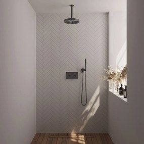 Brauer Stripe inbouw regendouche met 25cm hoofddouche, plafondarm en staafhanddouche set 27 gunmetal geborsteld PVD