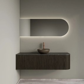 Gliss Design Alluro badmeubel ribbelfront met ronding rechts 140cm charcoal en zwart leisteen toppaneel