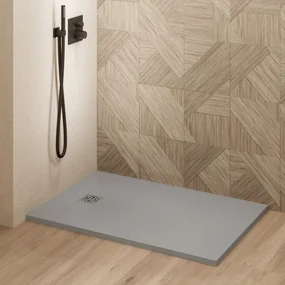 Saniclear Lino douchebak 90x70cm met stone finish lichtgrijs