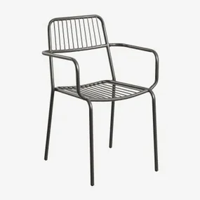 Set Van 2 Elton Stapelbare Tuinstoelen Met Armleuningen Zwarte Koolstof - Sklum