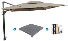 4-Seasons zweefparasol Hacienda 300 x 400 - Taupe met voet en hoes