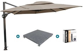 4-Seasons zweefparasol Hacienda 300 x 400 - Taupe met voet en hoes
