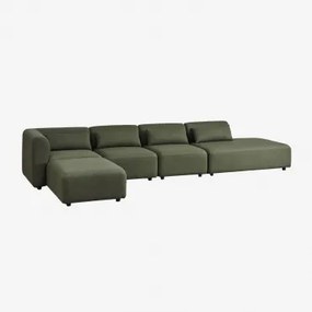 4-delige Modulaire Hoekbank Met Rechter Chaise Longue En Poef Fogler Teddystof Saliegroen - Sklum