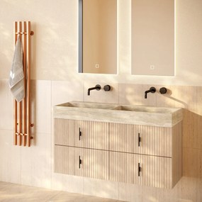 Muebles Murcia badmeubel ribbelfront 120cm naturel eiken met White Travertin wastafel zonder kraangaten