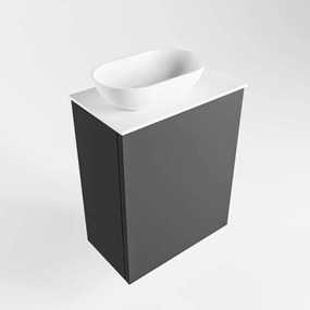 Mondiaz Fowy toiletmeubel 40cm dark grey met witte waskom links en kraangat