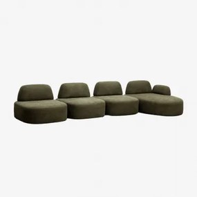 Rechte 4-delige Modulaire Chaise Longue Bank Giorgia Bekleed Stof Leger Groen - Sklum