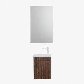 Narek Zwevend Houten Badkamermeubelset Met Geïntegreerde Wastafel Rectangular Led And Antifog 55x90 Cm Riben & Donker Hout & Wit ↑20 Cm Met Aftapkraan